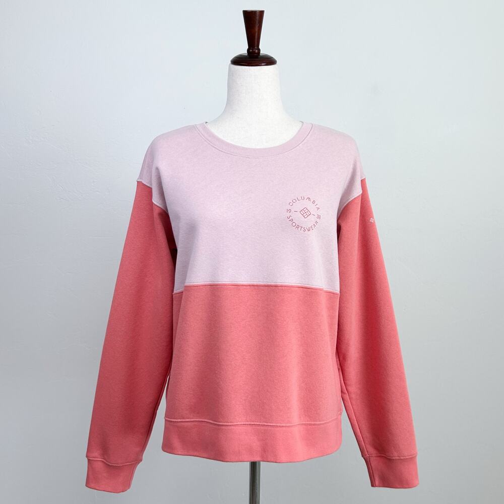 Columbia Fleece Pink Colorblock Two-Toned Athleisure Crewneck Sweatshirt MEDIUM